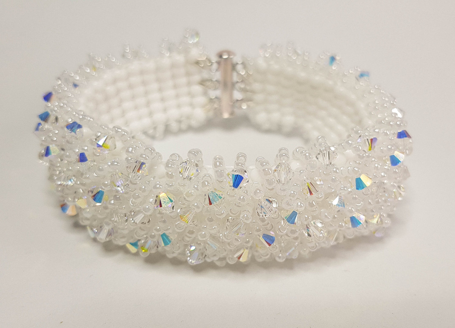Damen Armband Magic Carpet Weiß mit Swarovski Beads, 19cm, Brautschmuck