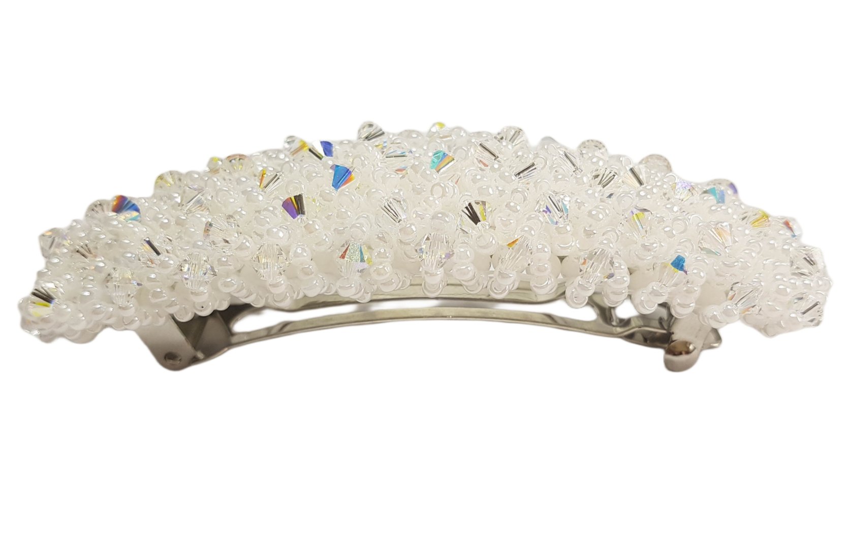 Damen Haarspange Magic Carpet Weiß mit Swarovski Beads, 8cm oder 9,5cm