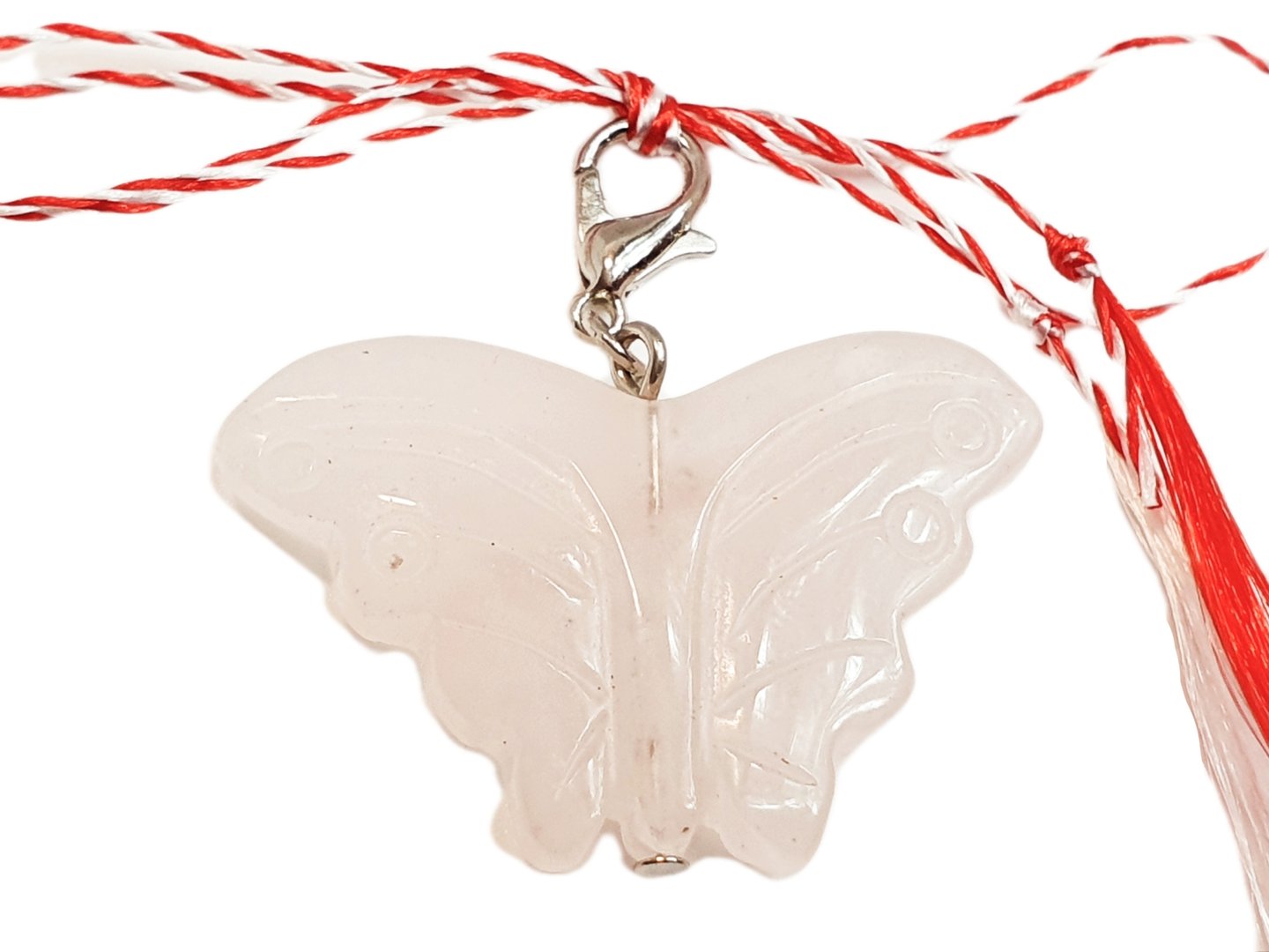 handmade Charm Anhänger aus Edelsteine Rosenquarz Schmetterling groß Martisor 