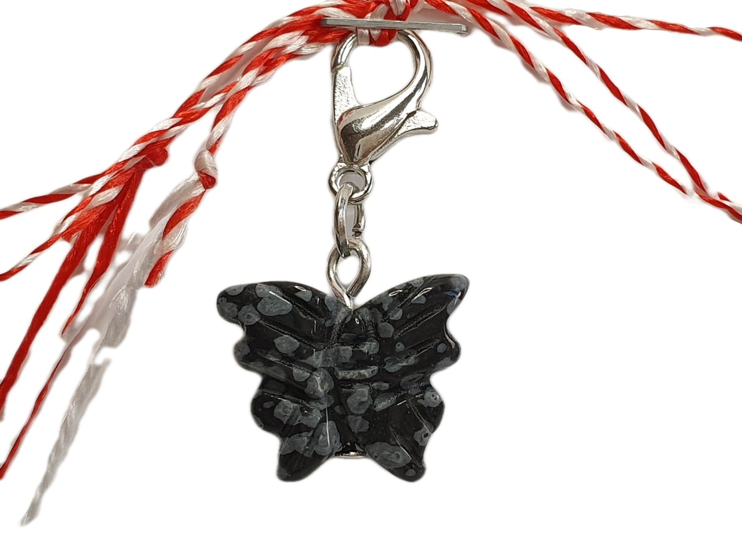 Martisor, Charm aus Edelsteine Schneeflocken-Obsidian Schmetterling